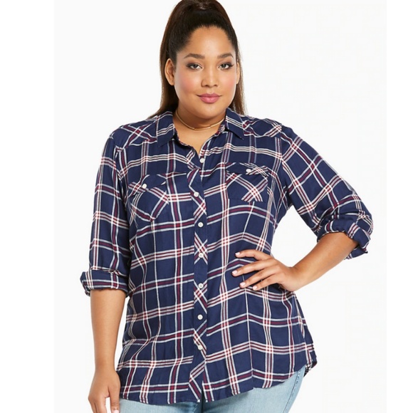 torrid Tops - Torrid : Plaid Challis Camp Shirt Size 00